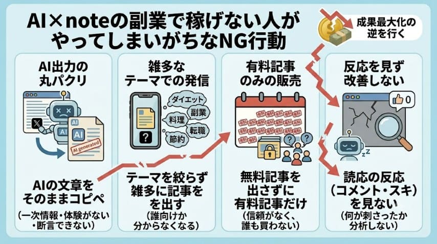 AI note 副業 NG行動