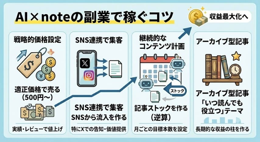 AI note 副業 コツ