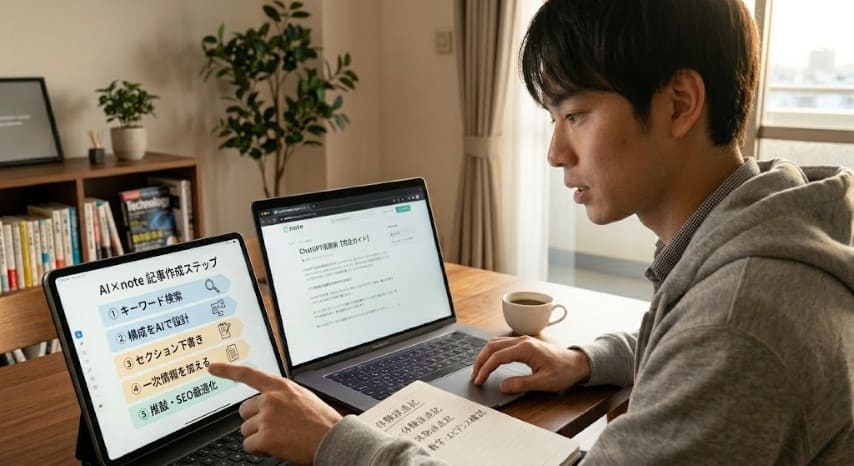 AI note 副業 記事作成ステップ